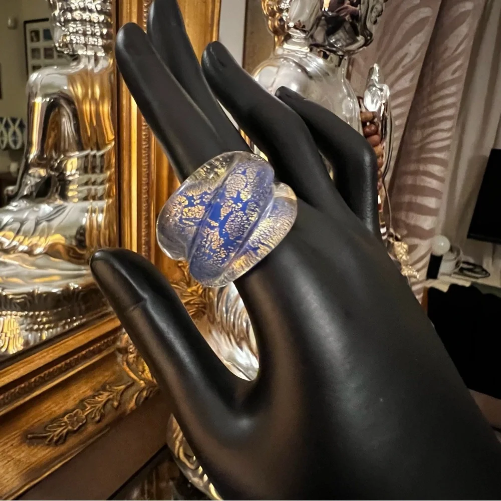 Hand blown Italian Purple and Gold Venetian Murano Glass Ring